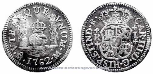 1762 1 Real Silver Coin, Carlos III, Pillar Type