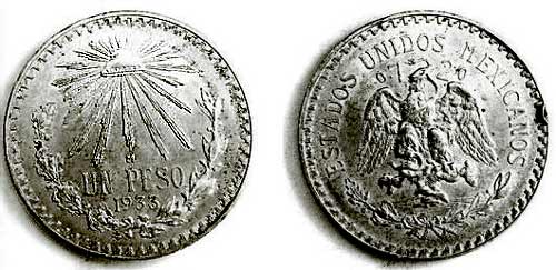Silver 1933 1 Peso, Mexico