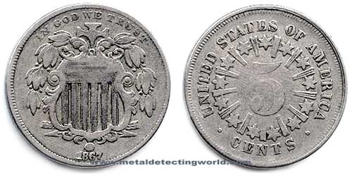 Shield Nickel 5 Cents with Rays