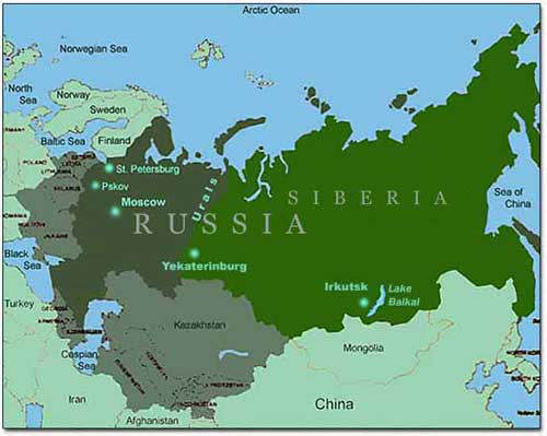 What continent is Russia on?