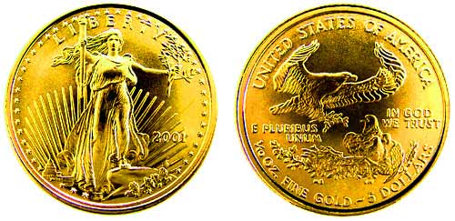 1/10th oz 2001 Half Eagle ($5) Gold Coin