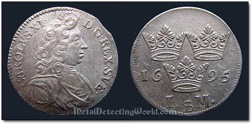 Sweden 1695 1 Mark Coin Karl XI
