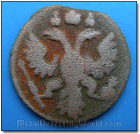 Reverse of Russian Imperial Coin Polushka with Two-Headed Eagle