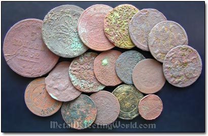 Metal Detected Copper Coins in Very Poor Condition