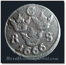 Swedish 1666 1/6 Ore Coin Obverse