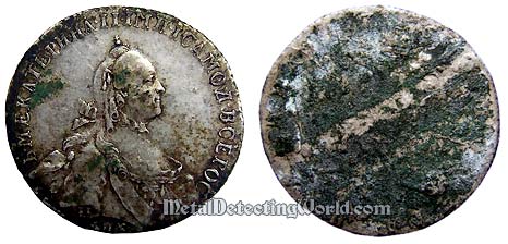 1764 Poltina Coin Before Being Cleaned
