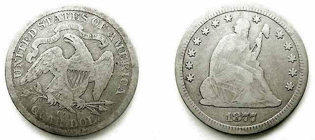 1877 Seated Liberty Silver Quarter