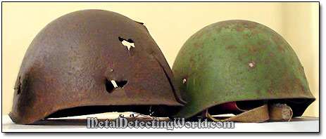 Two Excavated WW2 Red Army Steel Helmets