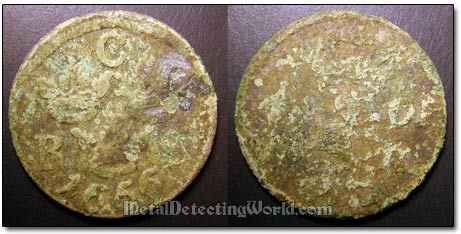 17th Century Swedish Dug Copper Coin Before Cleaning 