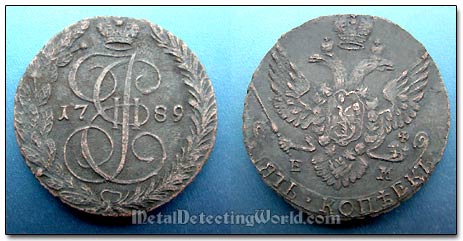 Russian Imperial 1789 5 Kopeks Coin After Being Cleaned and Patinated